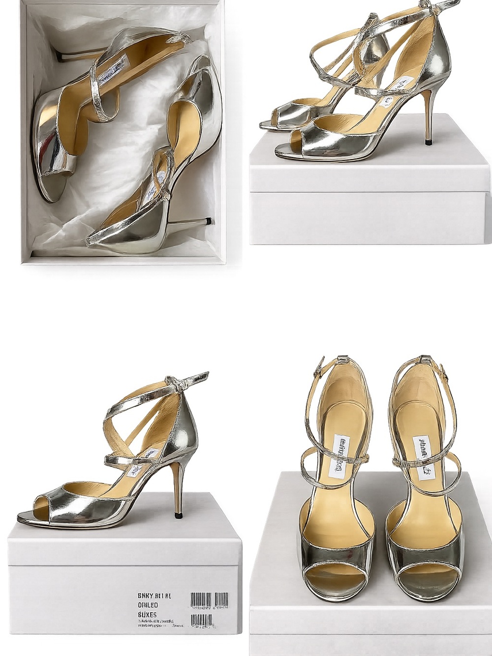 Jimmy Choo Silver Metallic Strappy Stiletto Sandals